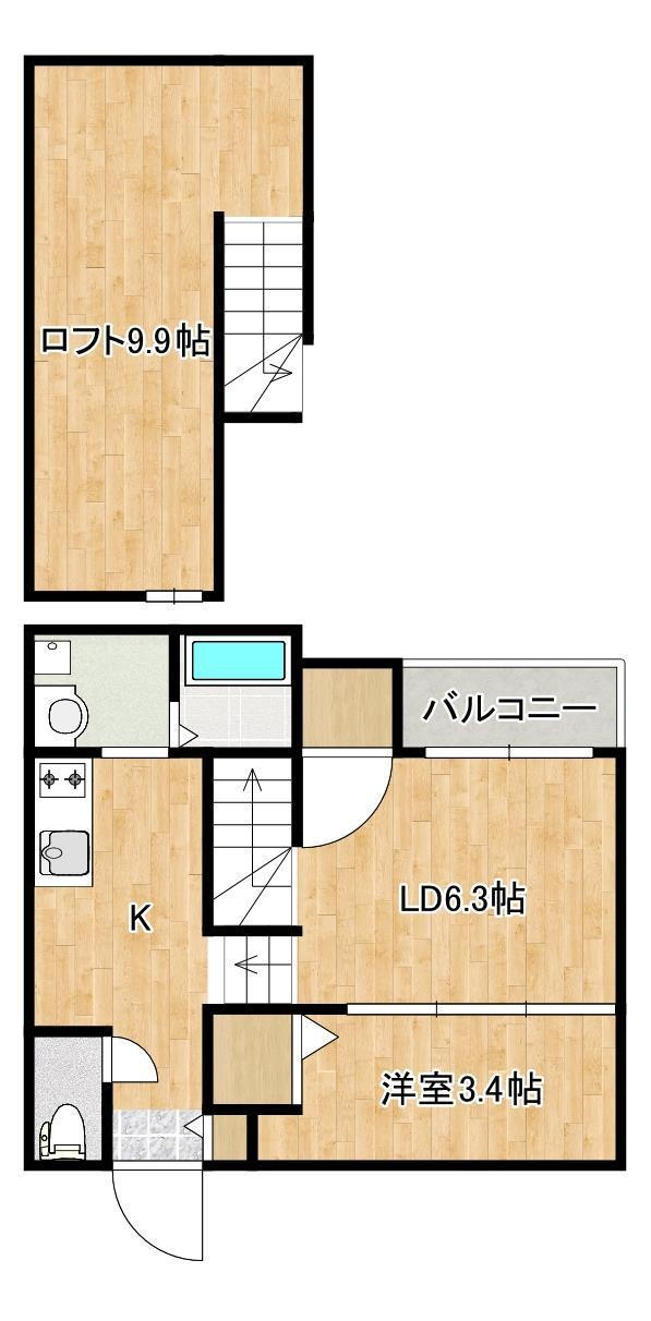 熊本市中央区琴平本町のアパートの間取り