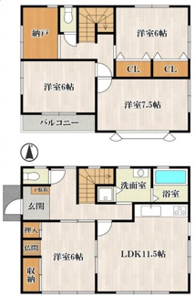 【間取り】 | 宝塚市桜ガ丘中古戸建 | ゆったりとした４SLDKの間取りでファミリー様におすすめです♪約３帖の納戸も有り、お荷物の多い方にもおすすめです！