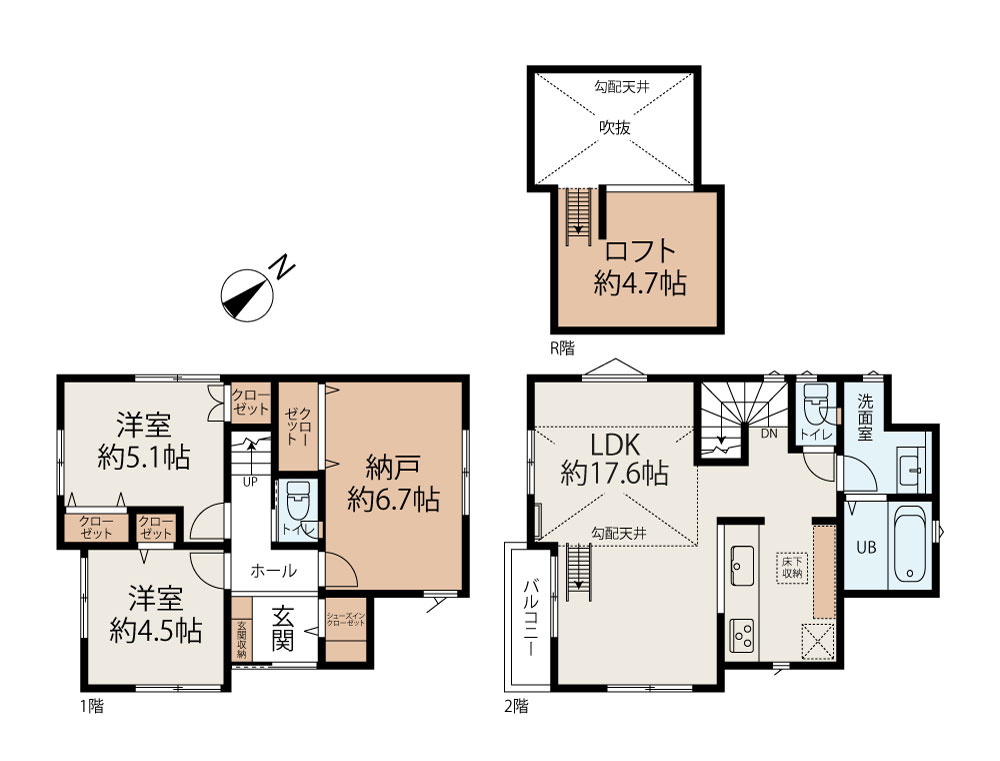 越谷市上間久里戸建の間取り