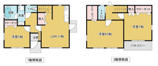 【間取り】 | 市川三郷町市川大門 平成29年築 内外装綺麗 駅徒歩5分 | 総合病院まで徒歩6分の安心な立地。行き止まりの道路のため、車の通り抜けが無くお子様にも安心。市川大門駅まで徒歩5分の交通アクセスの良い物件です。