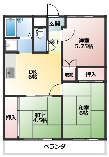 ジョイライフ手賀野の間取り|部屋数の多い3DKです