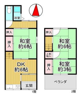 【間取り】 | 尼崎市大庄中通3丁目中古テラスハウス | こじんまりとした３DKの間取りです♪単身様からお二人様におすすめの間取りです！