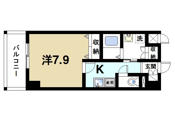 T・Kビル西大寺　NORTHの間取り|1Kの間取りです