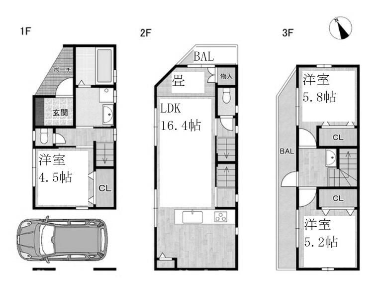 甲斐田新町　未入居一戸建ての間取り|間取り　３LDK