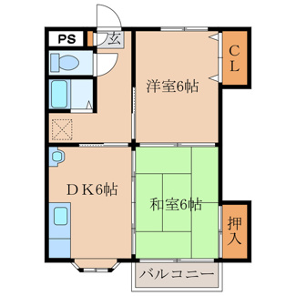 【間取り】 | グリーンコーポ水ヶ迫 | 2DK