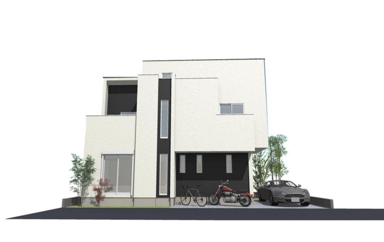 越谷市赤山町新築戸建て　未来への想いをつなぐ住まい-MIRASUMOミラスモ-の外観パース|外観パースです。