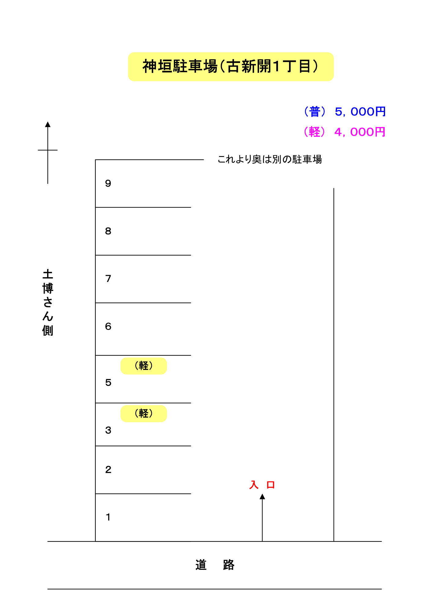 神垣駐車場（古新開１丁目）の区画図