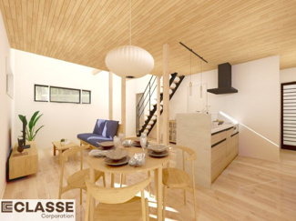 【外観パース】 | 宇治市宇治戸ノ内　売土地　建築条件付き | アトリエスタイルハウス仕様の窓はペアガラス、サッシはアルミ×樹脂複合のハイブリットサッシを採用。ガラスの間には断熱性の高いアルゴンガスを充填しておりますので、より断熱性能が高まる仕様になっております。