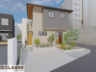 【外観パース】 | 宇治市宇治戸ノ内　売土地　建築条件付き | 弊社は、気密測定器を保有しており、自社での気密測定を実現しております。気密処理をし、気密測定まで標準でさせていただいております。