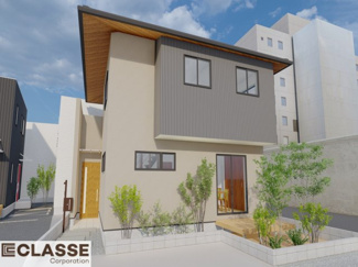 【外観パース】 | 宇治市宇治戸ノ内　売土地　建築条件付き | ・参考プラン価格：2310万（別途外構費240万、造成費80万）　　　　
・建物価格は参考価格になります。
（弊社標準建物30坪で計算した価格です）　　　　　　
・参考プラン延床面積：95.37㎡　