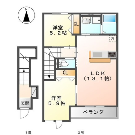 熊本市南区田井島３丁目のアパートの間取り