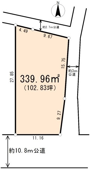 東松山市下唐子 土地102坪の土地図