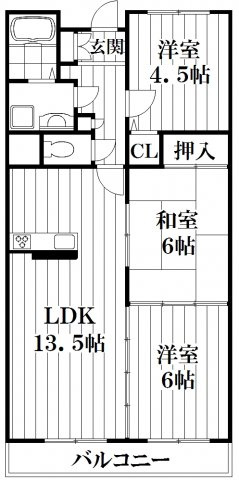【間取り】 | フェルザ住道 | 反転タイプ