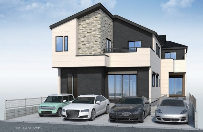 越谷市新築戸建て　2路線3駅使える好立地♪の外観パース