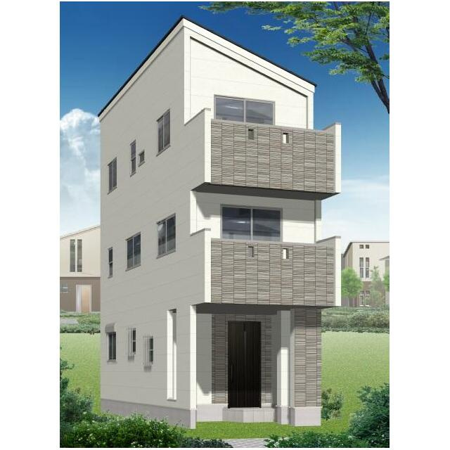 新築戸建　2号棟（川崎区大師町）の外観パース|テレワークスペースとして活用可能な1.7帖の納戸あります