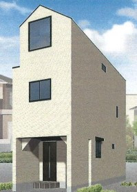 新築戸建　B棟（鶴見区市場西中町）の外観パース|外観パースです　全2棟　B棟　新築戸建　3LDK+S　敷地面積：51.58㎡　建物面積：89.84㎡　2階LDKには床暖房　2階に水廻りを集中させ家事導線重視の間取りになってます　ビルトインガレージ　