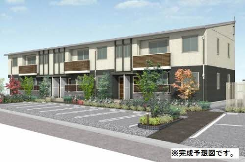 倉敷市西中新田のアパートの外観|イメージパース
