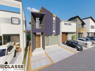 【外観パース】 | 宇治市木幡南山　売土地　建築条件無し | 弊社は、気密測定器を保有しており、自社での気密測定を実現しております。気密処理をし、気密測定まで標準でさせていただいております