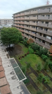 【展望】 | 隣のマンション間に公園緑化スペースがございます。
植栽がきれいに配置され癒しのスペースです