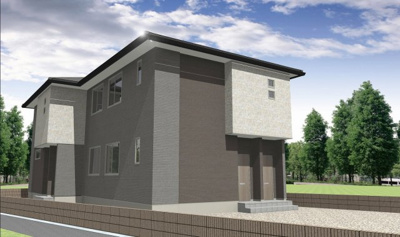 【外観パース】 | ビューテラスかなで | 中庄　新築　１LDK　ペット可