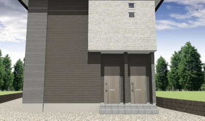 【外観パース】 | ビューテラスかなで | 中庄　新築　１LDK　ペット可