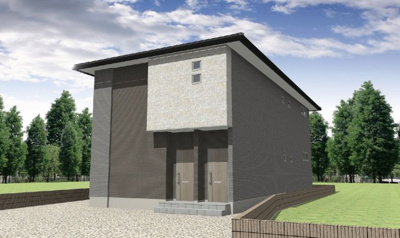 【外観パース】 | ビューテラスかなで | 中庄　新築　１LDK　ペット可