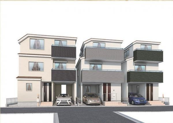 【横浜市鶴見区上末吉５丁目12-11新築戸建て３号棟】★仲介手数料無料★（上末吉小学校・末吉中学校）の外観パース|令和4年11月に完成予定の新築戸建です。