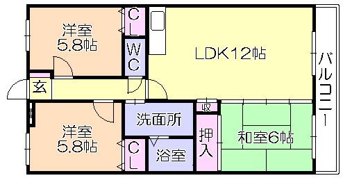 サンライズ大善寺の間取り|南向き
