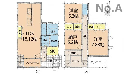 広島市安佐北区可部6丁目　中古一戸建て（全2棟）の間取り|No.A
