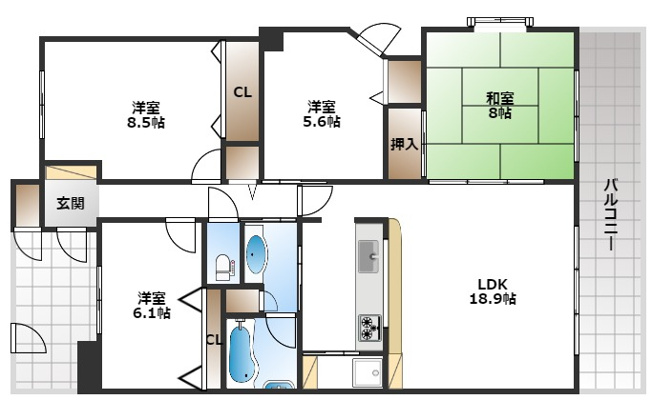 【間取り】 | ルシオーレB棟・モンセーヌ蛍池ステーションサイド