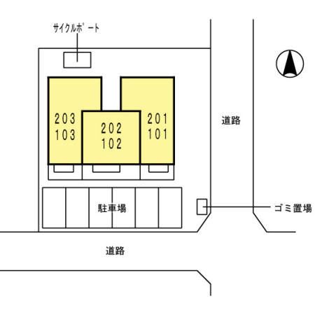 熊本市中央区出水６丁目のアパートの区画図