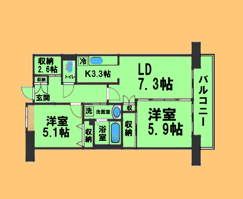 アーバンドエル庄内通の間取り|間取り反転タイプ