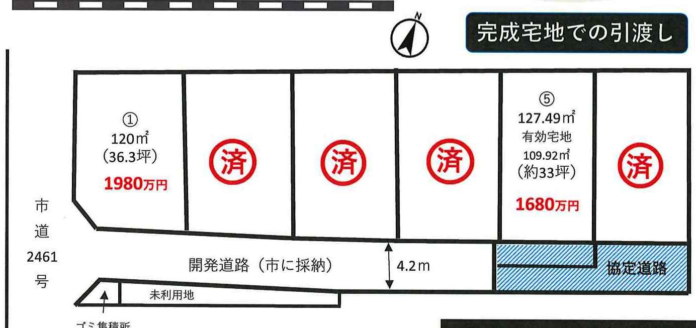川越市山田　建築条件なし売地　「川越駅」バス18分　敷地36坪　【山田小学区】の区画図