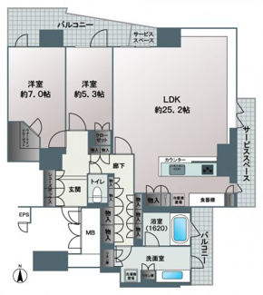 【間取り】 | 北浜ミッドタワー | 【間取り】広々としたLDKは25帖以上！そして充実の収納スペースに注目です♪