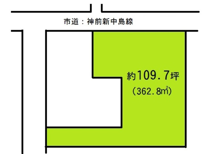 【土地図】 | 土地面積362.8㎡（109.74坪）になります。建物解体後、更地渡し致します。
