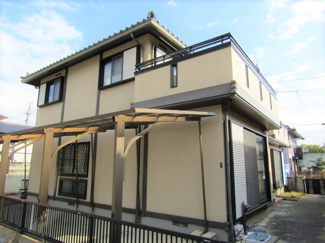 【外観：施工例】 | 建物西側からの外観です。
土地面積：約70.6坪　建物面積：約55.48坪