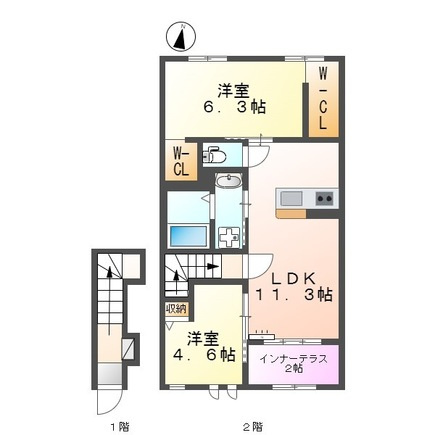 熊本市北区梶尾町のアパートの間取り