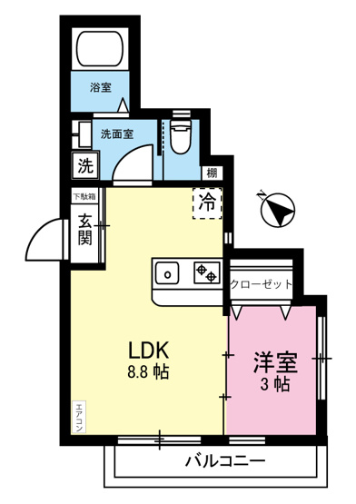 【間取り】 | フォルトゥーナ | 1LDKタイプ！ちょっと広めのお部屋をお探しの単身者さんにオススメ☆なんと言っても角部屋・二面採光なのが嬉しい♪