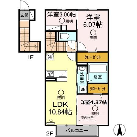 熊本市中央区黒髪６丁目のアパートの間取り
