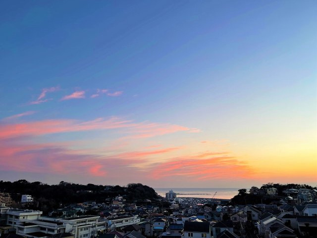 海見え！シーサイドヒルズ・ノバ南葉山7階　バルコニーより海を臨むの展望|サンセット