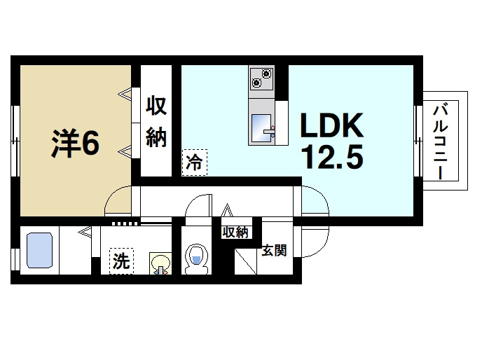エスポワール　Ｃ棟（南紀寺町）の間取り|ゆったりと暮らせる1LDKの間取りです。