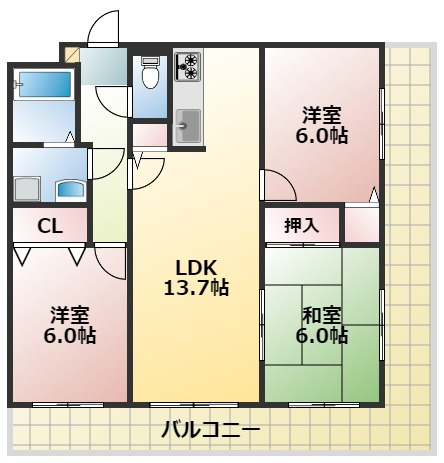 熊本市中央区大江６丁目の賃貸マンションの間取り