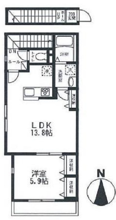 シャルールの間取り|南向きバルコニー南西角部屋の1LDK
カウンターキッチンと大きなクローゼットがポイント！