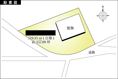 【土地図】 | さつま町紫尾中古戸建＋山林4筆（計7001㎡) | ゆとりある519.33㎡の敷地
