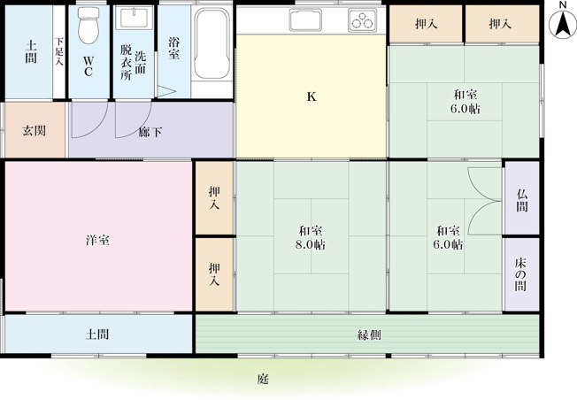 【間取り】 | さつま町紫尾中古戸建＋山林4筆（計7001㎡) | 建物は90.77㎡の平屋建。