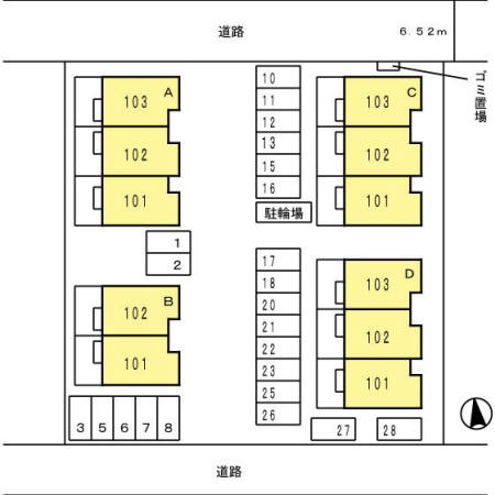 岸和田市尾生町６丁目のテラスの区画図