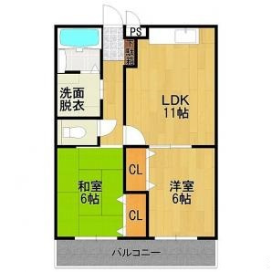 久留米市三潴町玉満の賃貸マンションの間取り