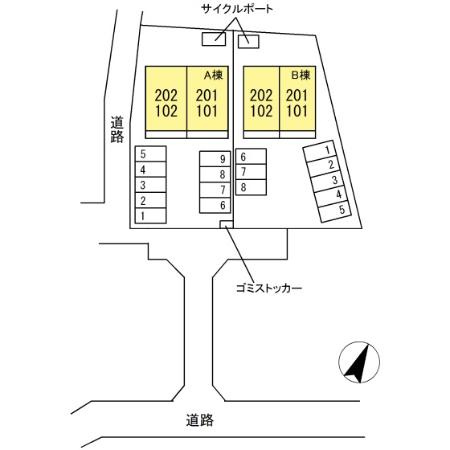 熊本市東区小山４丁目のアパートの区画図