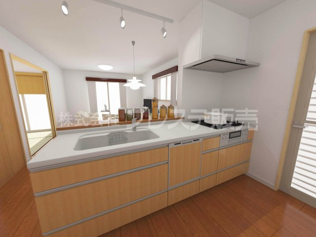 奈良市あやめ池北１丁目の新築一戸建のキッチン|Ａ号地キッチン完成イメージ／人気の対面キッチン♪食器洗い乾燥機＆浄水器を標準装備！