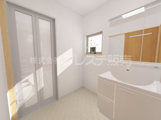 奈良市あやめ池北１丁目の新築一戸建の洗面所|Ａ号地洗面完成イメージ／シャワー付き洗面化粧台